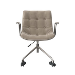 A stylish office chair with a modern design, perfect for enhancing any workspace. The chair features a sophisticated button-tufted backrest and elegant chrome accents.
