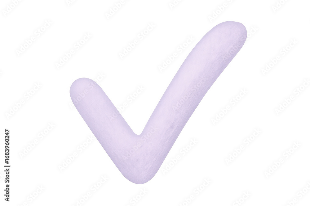 Poster purple checkmark icon symbolizing confirmation, achievement, highlighting minimalist design against 