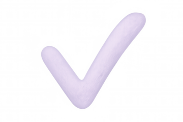 Purple checkmark icon symbolizing confirmation, achievement, highlighting minimalist design against transparent backdrop