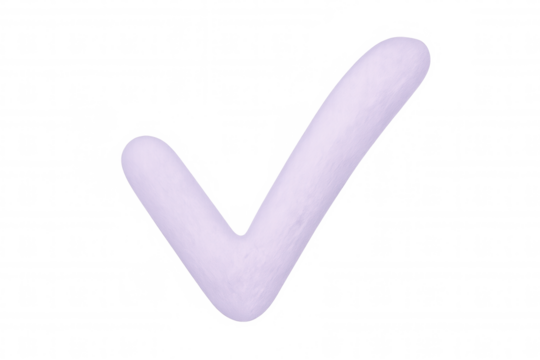 Purple checkmark icon symbolizing confirmation, achievement, highlighting minimalist design against transparent backdrop