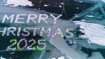 Merry Christmas 2025 Written on Frozen Lake - Powered by Adobe