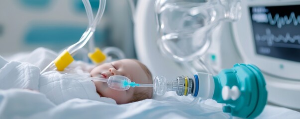 Newborn Infant with CPAP Mask, Medical Care, Premature baby