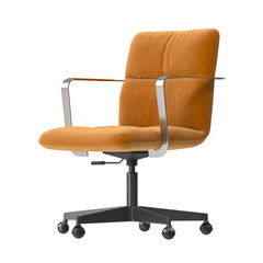 An inviting and comfortable office chair with a stylish design. The chair is upholstered in a warm,...