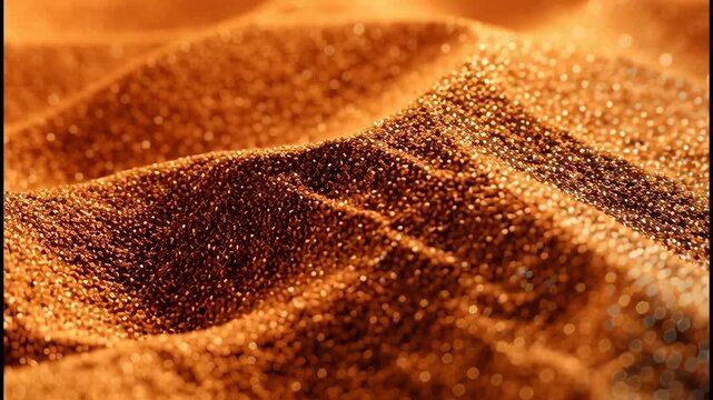 Macro shot of fine desert sand grains cascading in slow motion, capturing delicate texture and movement.
