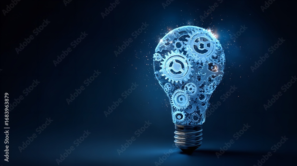 Poster conceptual lightbulb with gears: a symbol of innovation and creative problem-solving processes