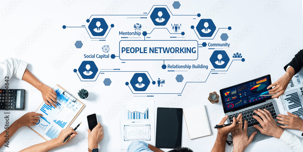 Aufkleber engaging networking concepts and strategies illustrated through collaborative interaction and visual