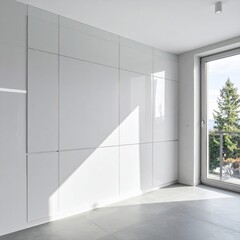 Bright White Interior with Large Window Featuring a Serene Outdoor View