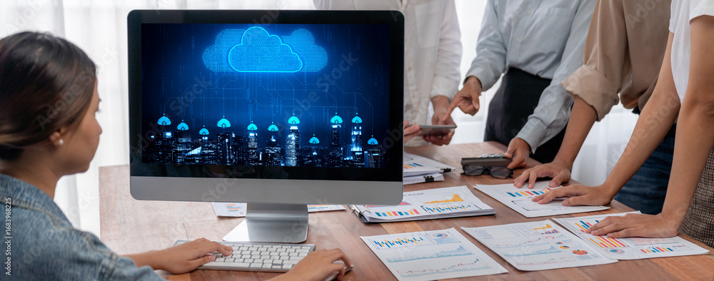 Poster cloud computing software for brisk remote work and personal data storage