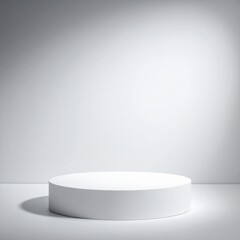 Minimalist White Cylinder Podium on Clean White Background in a Studio Lighting