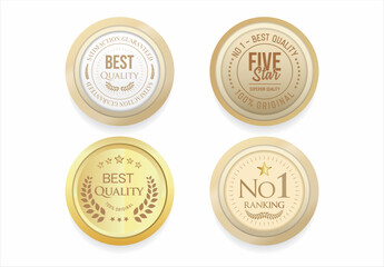 Top rated award winner gold and white badge and emblem collection stock illustration