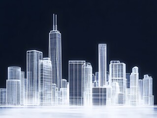 Futuristic Wireframe Cityscape Skyline at Night