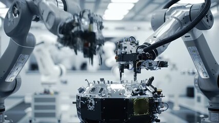 Robots Assembling Component in Factory. - Powered by Adobe