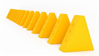 Geometric Arrangement of Yellow Triangle Shapes with Holes on White Surface