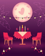Romantic dinner table setup with candles Vector