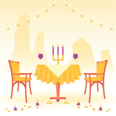 Romantic rooftop dinner. Vector