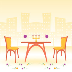 Romantic sunset dinner. Vector