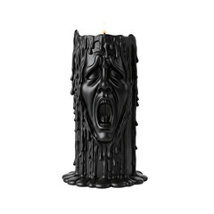 Black melting candle with a screaming face sculpture