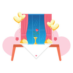 Romantic window dining. Vector