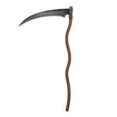 Grim reaper scythe with a wavy wooden handle