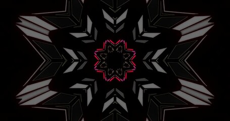 Illustration of a neon geometric mandala design featuring red and purple angular shapes - Powered by Adobe