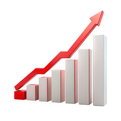Red arrow graph shows upward trend and business growth over white bars transparent background