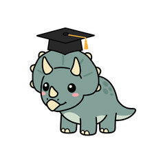 Adorable cartoon triceratops dinosaur wearing a graduation cap ready for academic success and educational achievements, perfect for learning and childhood themes