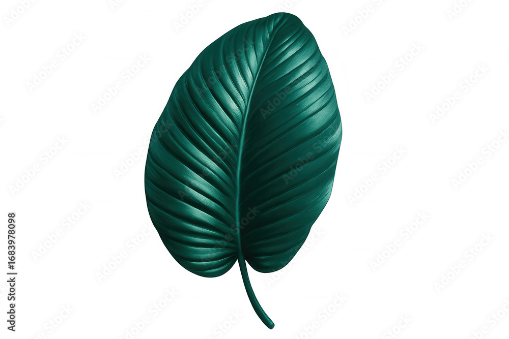 Poster shiny green tropical leaf with stem, isolated on transparent background, created with 3d rendering s