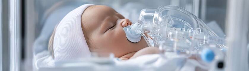 Premature Baby with CPAP Mask in Incubator, Neonatal, Intensive Care