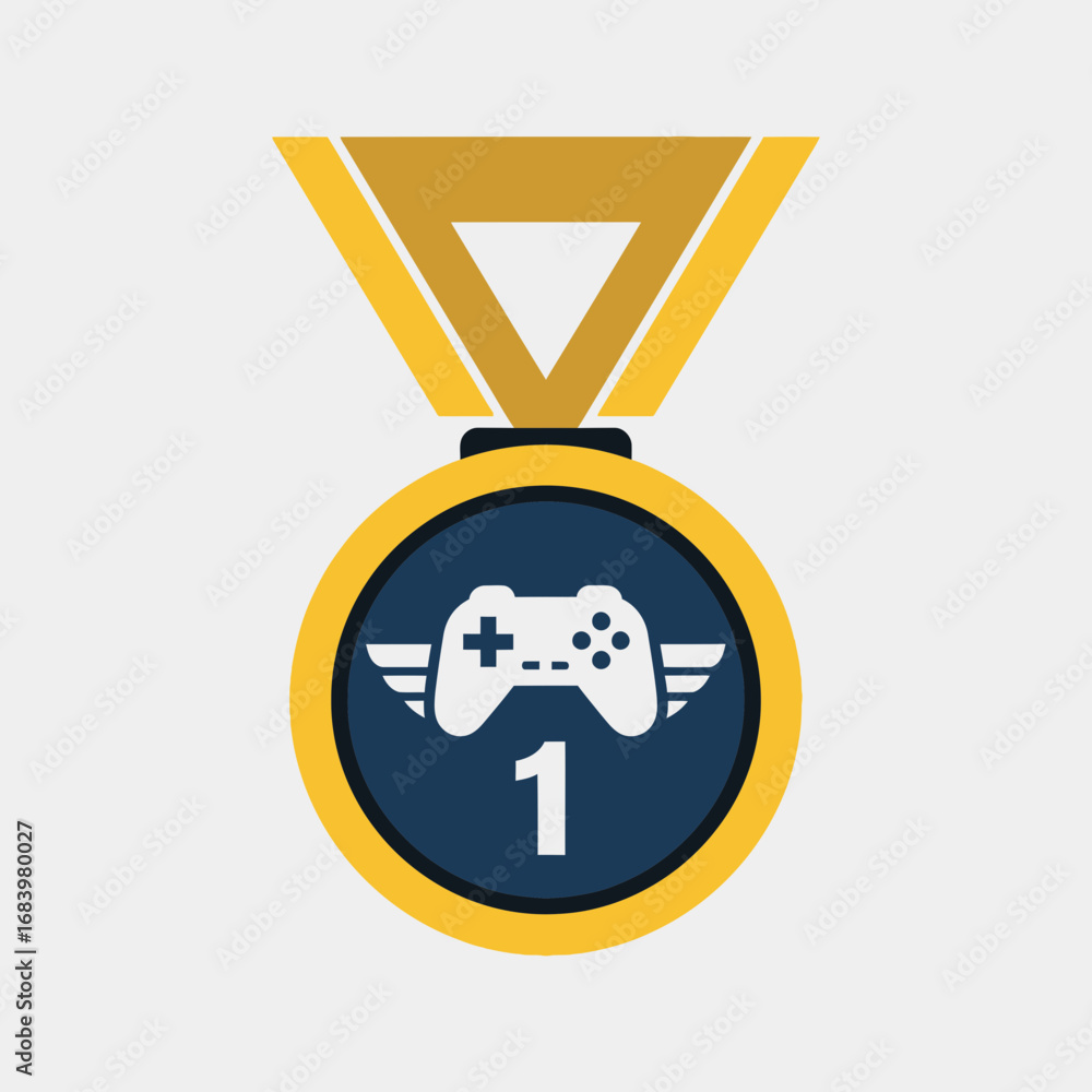 Poster a golden medal with a game controller and number one.