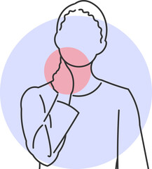 Minimalist vector illustration of young woman feeling severe neck pain
