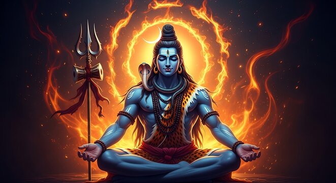 Divine Serenity - Lord Shiva Meditating Within a Cosmic Ring of Fire.