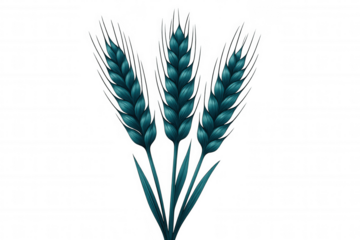 Teal wheat spikes rising against transparent backdrop, symbolizing agricultural growth and sustainable food production