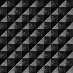 A dark, geometric background with a diagonal pattern of abstract pyramid shapes. The textured surface creates a three dimensional effect with shadow and light play.