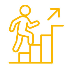 Yellow line art of a person climbing stairs towards success Career Ladder