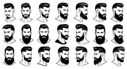 Vector art of collection of diverse beard styles for men