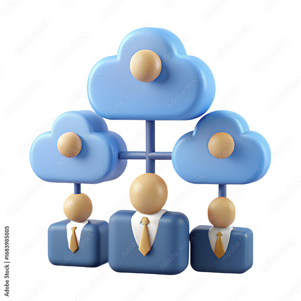 Aufkleber cloud computing network diagram with business people connecting to cloud data storage system concept