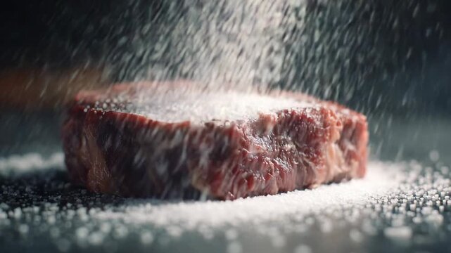 close-up of meat with a sprinkle of salt