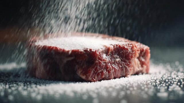 close-up of meat with a sprinkle of salt