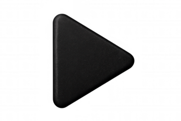 3d rendering of a black rounded triangle play button pointing to the right on a transparent background