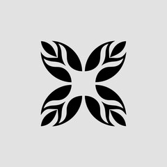 Abstract floral symmetrical pattern in black and white, symbolizing nature, growth, and balance, perfect for branding and graphic design projects