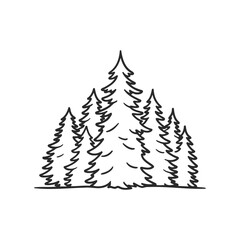 Obraz premium Hand-drawn illustration of pine trees in a forest