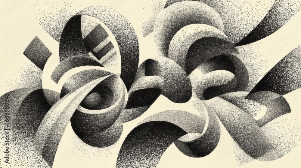 Aufkleber dynamic arrangement of shapes in black and white creates a visually striking effect, showcasing flui