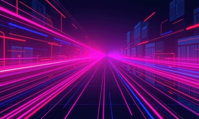 Fototapeta premium Abstract cyberpunk background with vibrant pink and dark blue gradients, glowing lines, and digital textures, technology, vibrant, graphic