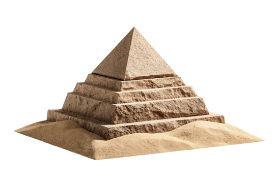 A small sandstone pyramid with stepped structure, crisp edges, and gentle color variations, isolated on transparent background.
