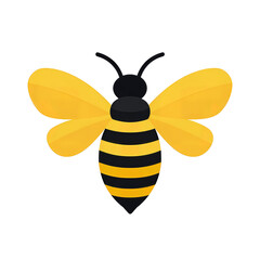 A minimal bee icon with rounded wings and striped abdomen in flat style, centered, isolated on transparent background.
