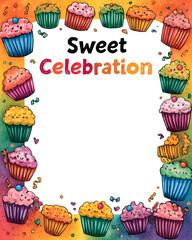 "Sweet Celebration" Party Invitation with a Colorful Cupcake Border