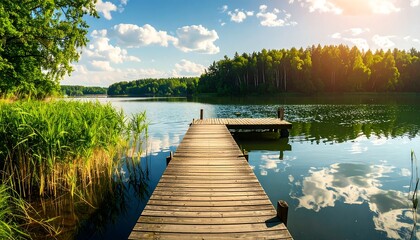 Obraz premium Serene lakefront wooden dock