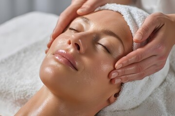 Relaxing facial massage at luxury spa with professional therapist focusing on anti aging skincare, wellness and beauty treatment for glowing healthy skin. Rejuvenation