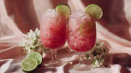 Refreshing summer cocktail recipe: strawberry lime crush with crushed ice and floral presentation