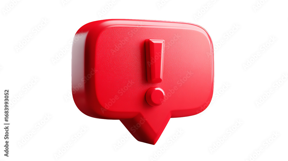 Poster vibrant red exclamation point notification icon rendering on transparent background